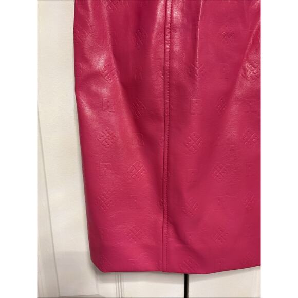 NWT Rotate Herlina Mini Dress Size 36 Fuchsia Faux Leather Square Neck Embossed - Picture 4 of 5
